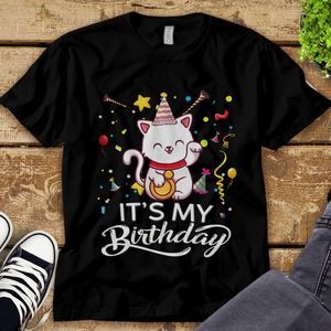 Kawaii Cat It's My Birthday Cat Lover Unisex Adult T-shirt Kid Shirt